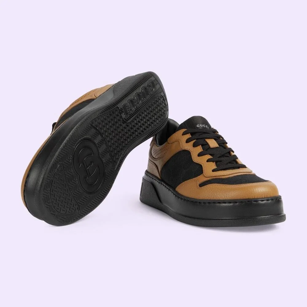 NIB Authentic Gucci panelled lace-up sneakers Size 8.5 Yellow Black Walk